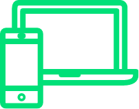 Bright green laptop and overlapping mobile icon